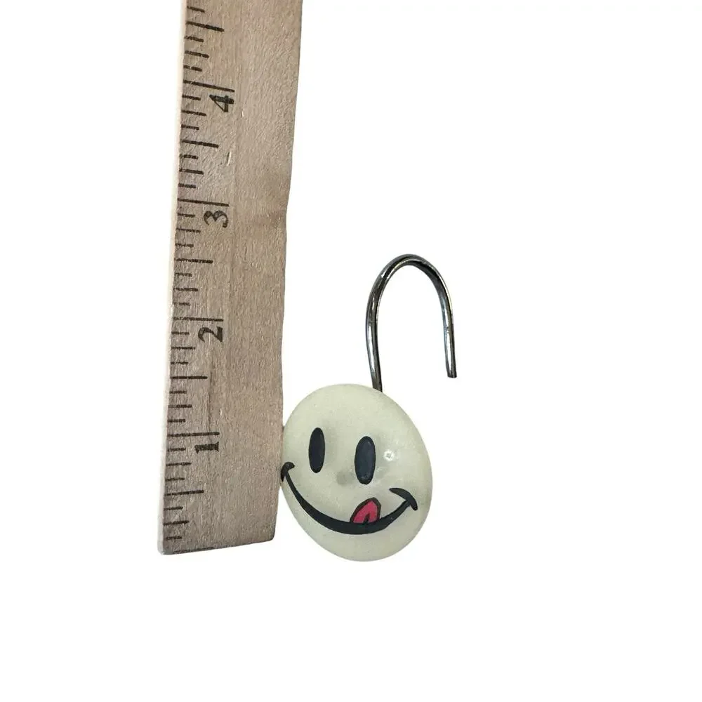 Vintage Joe Boxer Smiley Face Shower Curtain Hooks Set of 12 Bathroom‎ Retro